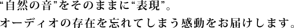 “自然の音”をそのままに“表現”。
オーディオの存在を忘れてしまう感動をお届けします。